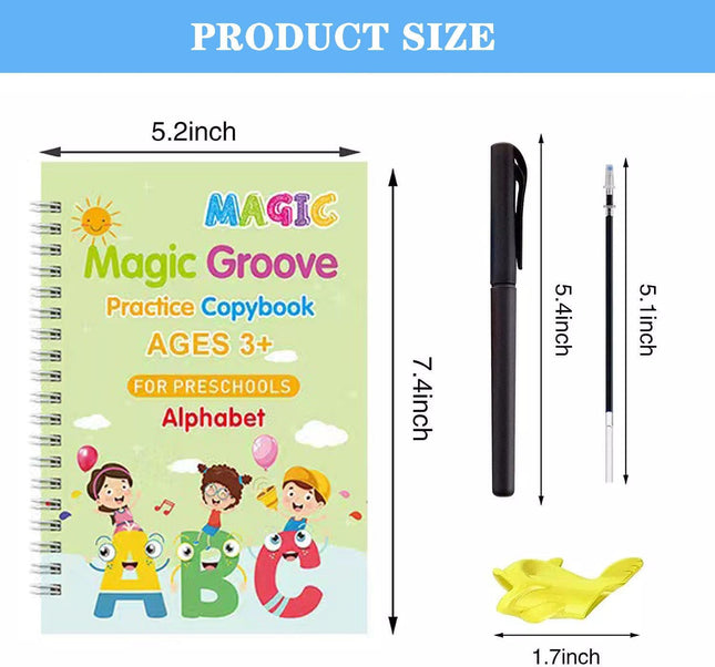 4 Pc Groove Writing Books for Kids,Magic Groove Practice Copybook,Reusable Grooved Handwriting Workbooks,Writing Books f
