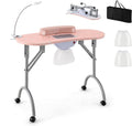 GOFLAME Manicure Nail Table, Foldable Nail Technician Desk W/Electric Downdraft Vent, Bendable LED Lamp, Removable Armrest Pad, Dust Bag, Manicure