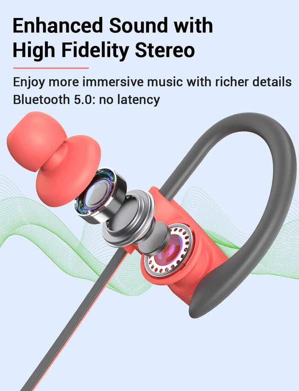 Stiive Bluetooth Headphones, Wireless Sports Earbuds IPX7 Waterproof with Mic, Stereo Sweatproof In-Ear Earphones, Noise Cancelling Headsets for