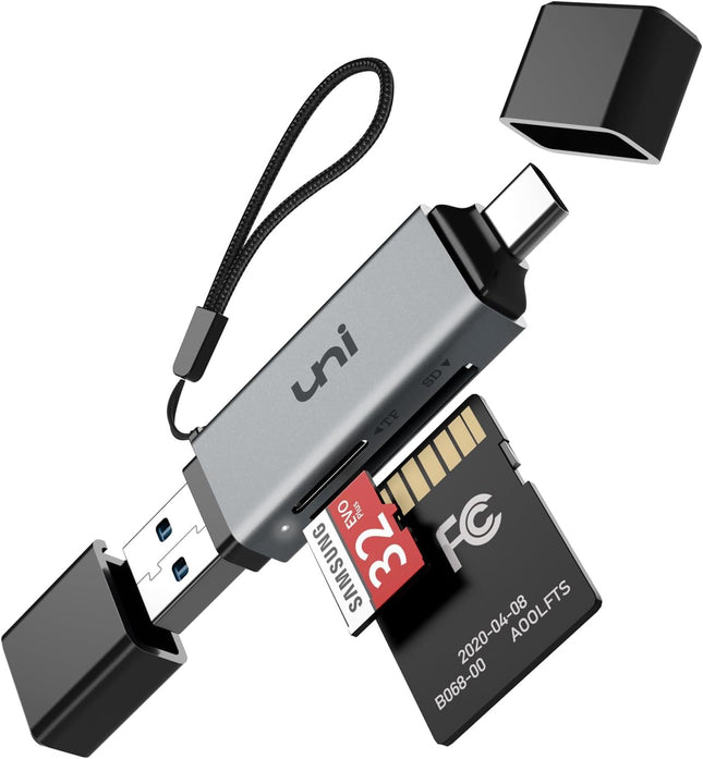 Uni SD Card Reader, High-Speed USB C to Micro SD Card Adapter USB 3.0 Dual Slots, Memory Card Reader for Sd/Micro SD/SDH