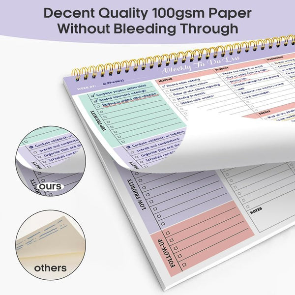 Weekly to Do List Notepad with 52 Undated Sheetsï¼8.5"Ã11"ï¼- Weekly Desk Planner for Women & Man, Work and Home - Violet Dream