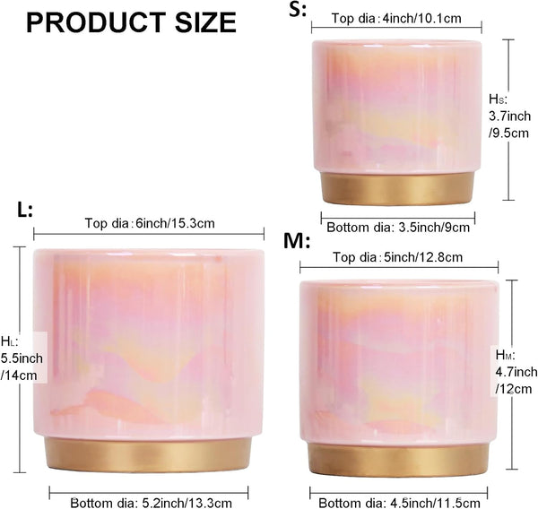 Gepege Pink Indoor Plant Pots for Plants, Ceramic Planter with Drainage Hole, 6.0 Inch+5.0 Inch+4.0 Inch. Succulent Orchid Flower Pot - Rainbow