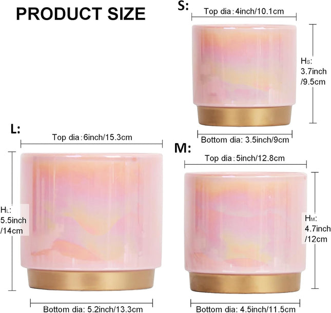 Gepege Pink Indoor Plant Pots for Plants, Ceramic Planter with Drainage Hole, 6.0 Inch+5.0 Inch+4.0 Inch. Succulent Orch