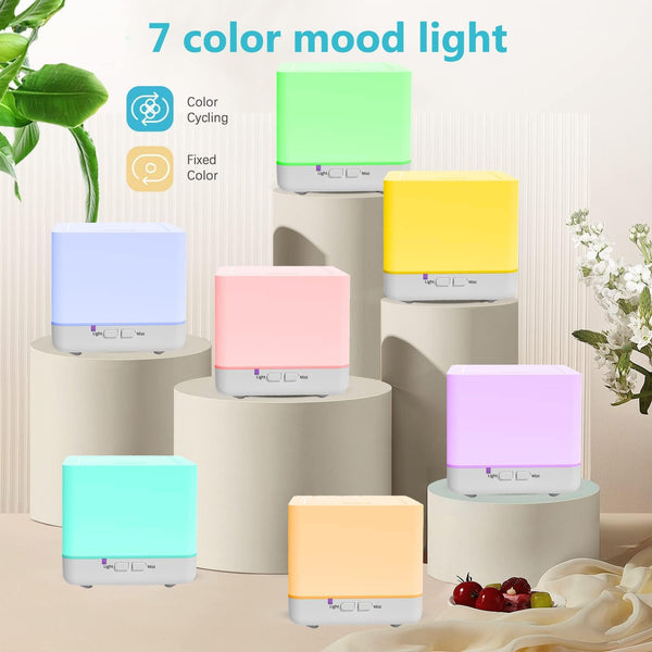 Essential Oil Diffuser 300Ml White Cute Humidifier with Adjustable Mist Mode,Auto Off,7-Colors Night Lignts 3 in 1 Portable Aroma Diffuser for