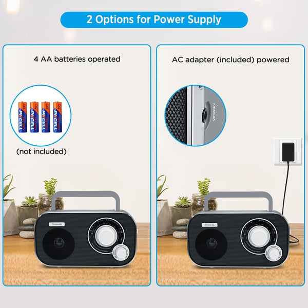 DreamSky AM FM Portable Radio Plug In Wall or Battery Operated for Home & Outdoor, Strong Reception & Sound, Large Dial Easy to Use, Transistor