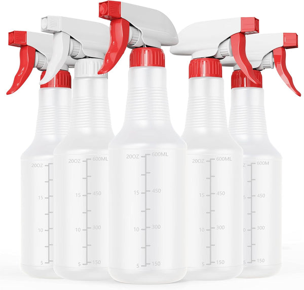 Veco Spray Bottle (5 Pack,24 Oz) with Measurements and Adjustable Nozzle(Mist & Stream Mode), HDPE Plastic Spray Bottles for Cleaning Solution,