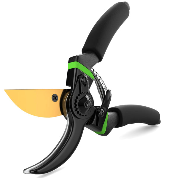 Ultra Sharp Japanese Steel Pruning Shears - Cuts 3X Easier, Weak Hand Arthritis Clippers, Rust-Resistant Titanium Coated Pruner, Effortlessly Cuts