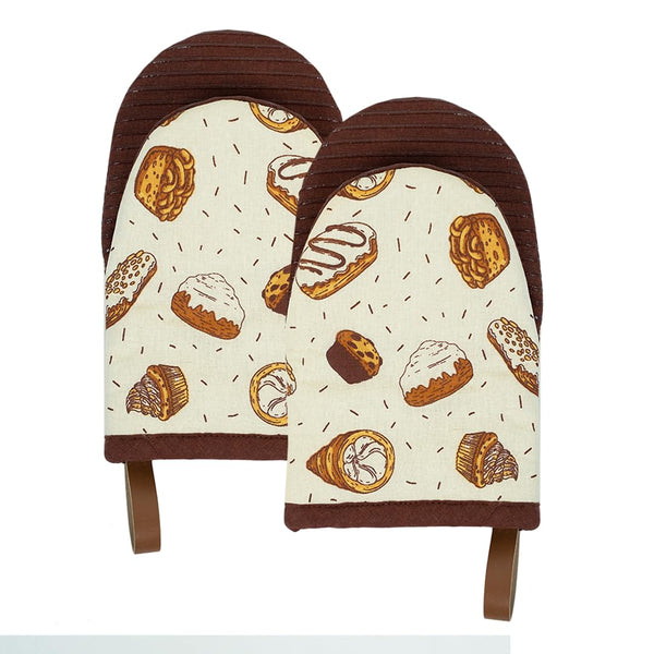 Folkulture Mini Oven Mitts Heat Resistant 5.75"X9", Set of 2 Orange Oven Mittens, Short Oven Gloves with Hanging Loop, Boho Oven Accesorries,