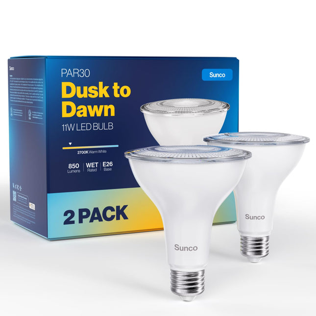 Sunco LED PAR30 Dusk to Dawn Light Bulb for outside Porch, Patio, Backyard, 11W=75W, 850 LM, 2700K Soft White, Non-Dimma