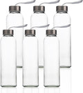 Suresave Glass Water Bottles with Stainless Steel Lids and Sleeves | 18 Oz Reusable Glass Bottles with Carrying Loop for Eco-Friendly Travel