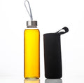 Suresave Glass Water Bottles with Stainless Steel Lids and Sleeves | 18 Oz Reusable Glass Bottles with Carrying Loop for Eco-Friendly Travel