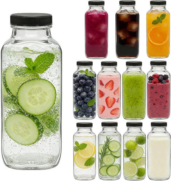 Accguan 12Oz Glass Bottles,Leak-Proof Vintage Water Bottles for Juicing,Hot Sauce,Kombucha,Ginger Jar,Potion,Oil,Milk Bottles,Whiskey,Portable