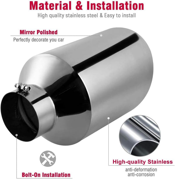 Upower 4" to 10" Exhaust Tip Mirror Polished 4 Inch Inlet 10 Inch Outlet Exhaust Tailpipe 18" Length Bolt-On 45 Degree Angle Cut Tail Pipe