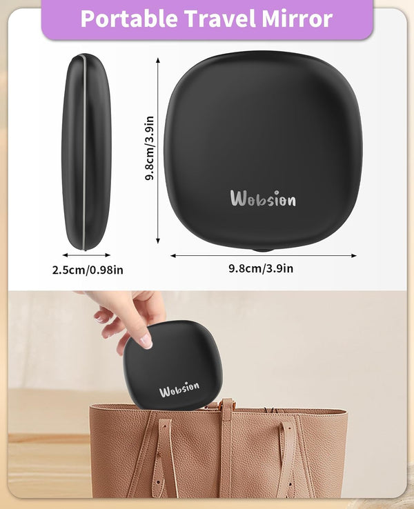 Wobsion Travel Mirror with Light, Rechargeable 1X/10X Compact Magnifying Mirror, Dimmable Pocket Mirror,Handheld 2-Side Mirror with Light,4Inch