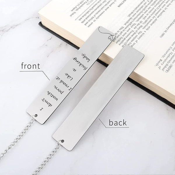 Metal Bookmark Gift, 'I Don'T Watch Porn. I Read It like a Fucking Lady' Stainless Steel Leaf Pendant Book Mark with Box for Women, Men, Friends,