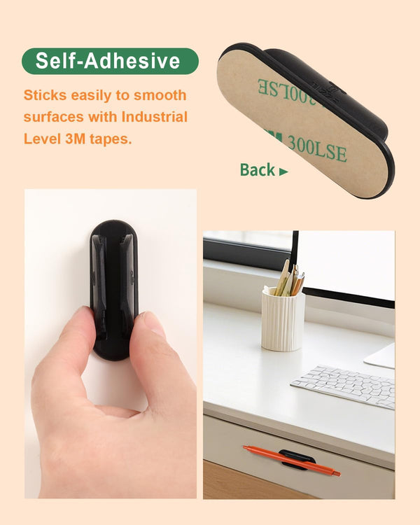 Adhesive Pencil Holders for Desk Set of 10 - Silicone Pen Holder with 15 PCS Upgraded Adhesive Pads - Flexible Pencil Holder for Walls Clipboards,