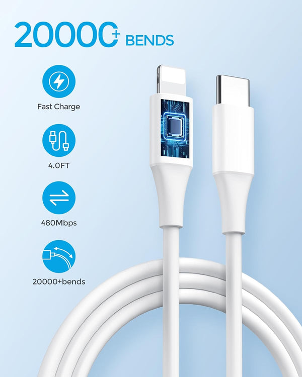PISEN 30W USB C Charger - USB C Fast Charger Block, PD3.0 Wall Charger with 4FT Type C to L Cable, 30W Power Adapter for Iphone