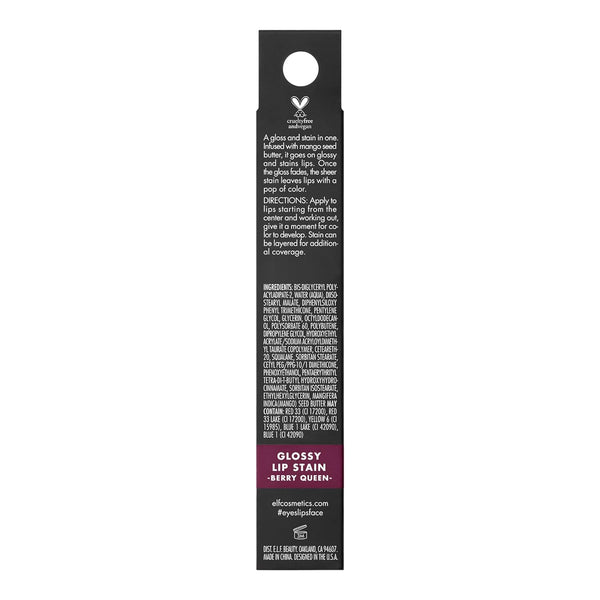 E.L.F. Glossy Lip Stain, Long-Lasting, Lightweight Lip Stain for a Sheer Pop of Color & Subtle Gloss Finish, Vegan & Cruelty-Free, Berry Queen