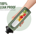 32Oz Glass Water Bottle with Straw and 2 Lids- Bamboo and Handle Spout Lid, Glass Drinking Bottles with Silicone Sleeve Motivational Time Marker