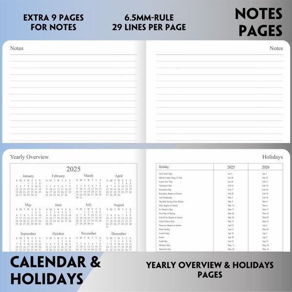 2025-2026 Planner - Weekly and Monthly Planner, July 2025 - June 2026, Holidays, Contacts and Notes Pages, Vegan Leather Cover, Elastic Closure,
