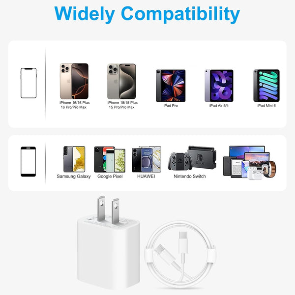 Iphone 16 15 Charger Fast Charging - 2 Pack 20W USB C Wall Charger Block with 6Ft Type C Cable Compatible with Iphone 16/16 Pro/16 Pro Max/16E,