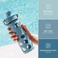 Lifefactory 22-Ounce Glass Water Bottle with Active Flip Cap and Protective Silicone Sleeve, Denim