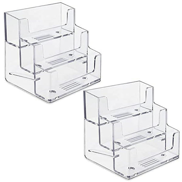 FTOF 3 Pockets Acrylic Business Card Holder Stand Clear Desktop Countertop Office Business Organizer Acrylic Index Card Filling Display for Desk 2