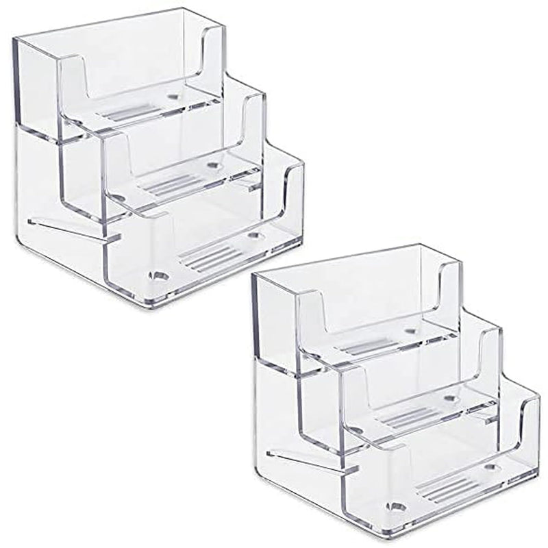 FTOF 3 Pockets Acrylic Business Card Holder Stand Clear Desktop Countertop Office Business Organizer Acrylic Index Card Filling Display for Desk 2