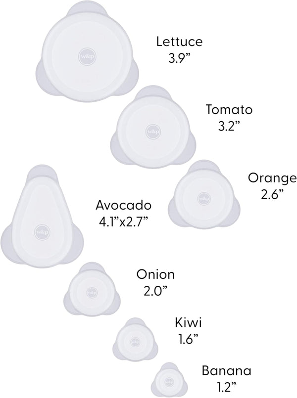 W&P Reusable Produce Savers, Set of 7, Covers Fruits & Vegetables to Keep Fresh, Dishwasher Safe, Avocado & Onion Saver