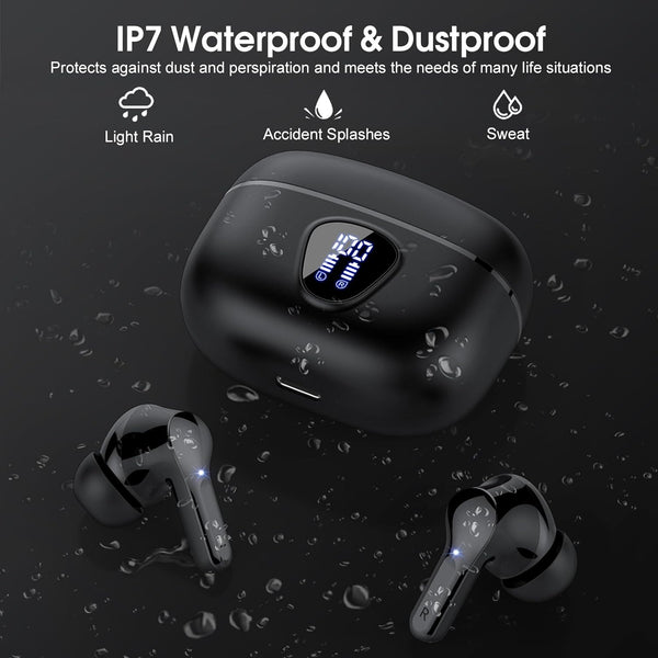 Wireless Earbuds Bluetooth 5.3 Headphones, 40H Playback Hifi Stereo Ear Buds with LED Display, ENC Noise Cancelling Earbuds, IP7 Waterproof In-Ear