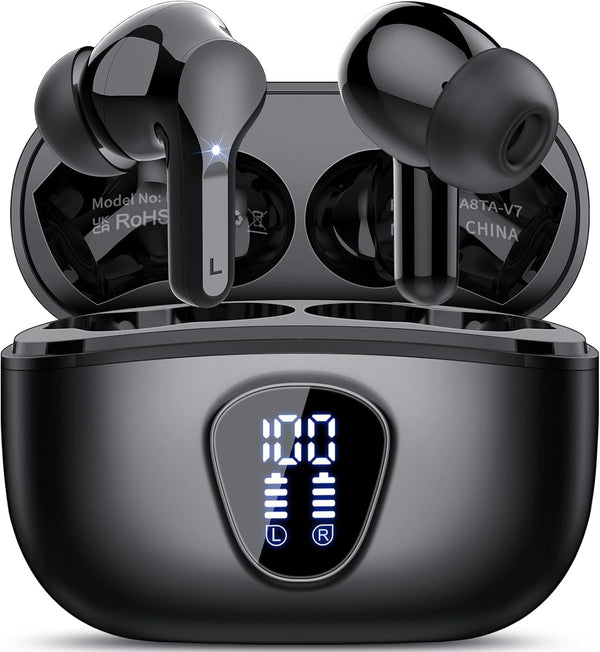 Wireless Earbuds, Bluetooth 5.4 Headphones Hifi Stereo, Bluetooth Earbuds with ENC Noise Cancelling Mic, IP7 Waterproof in Ear Earphones, 48H, LED