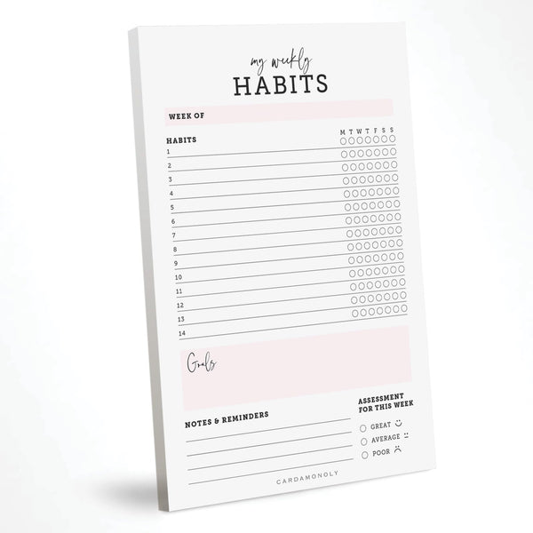 CARDAMONOLY Habit Tracker Notepad - 50 Page Tear off Planning Pad - 6 X 9 - High Performance Planner - Chore Chart for Adults - Weekly Planner