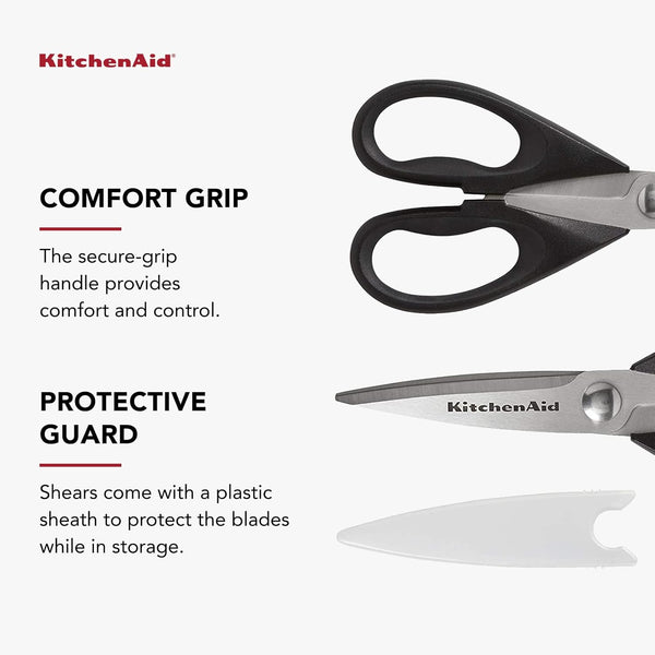 Kitchenaid All Purpose Kitchen Shears with Protective Sheath Durable Stainless Steel Scissors, Dishwasher Safe, Soft Grip Comfort Handle, 8.72