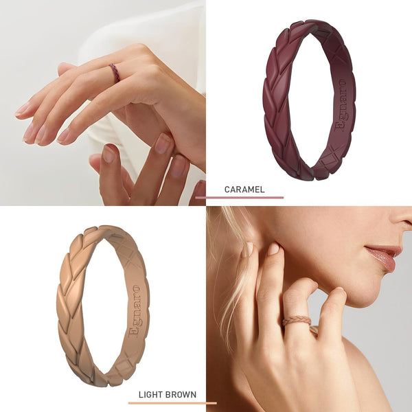 Egnaro Silicone Wedding Rings for Her, Women'S Rubber Bridal Sets Thin Bands, Stackable Leaves Braided Design with Breathable Grooves Workout