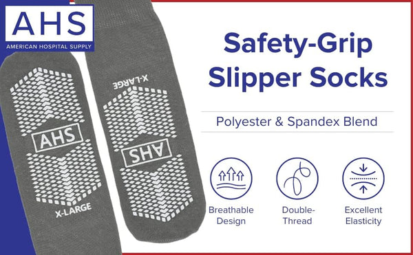 Grippy Socks | Gray One Size Fits Most Non Skid Socks | 6 Pairs of Anti-Slip Socks