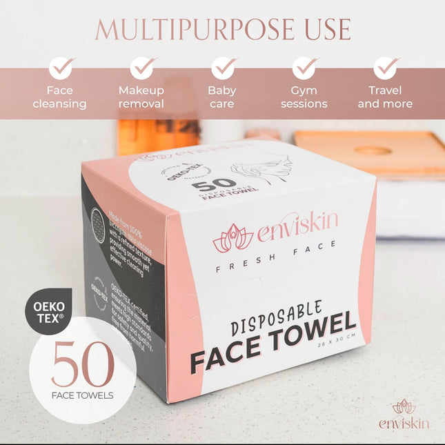50 Disposable Face Towels Plant-Based Makeup Remover Wipes for Sensitive Skin - XL Ultra Soft Single-Use Dry Facial Towe