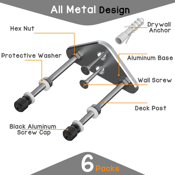 6 Packs Skateboard Wall Mount Aluminum Skateboard Hanger with Two Screw Holes for Display Skateboard Deck Storage Horizontal and Floats Vertically