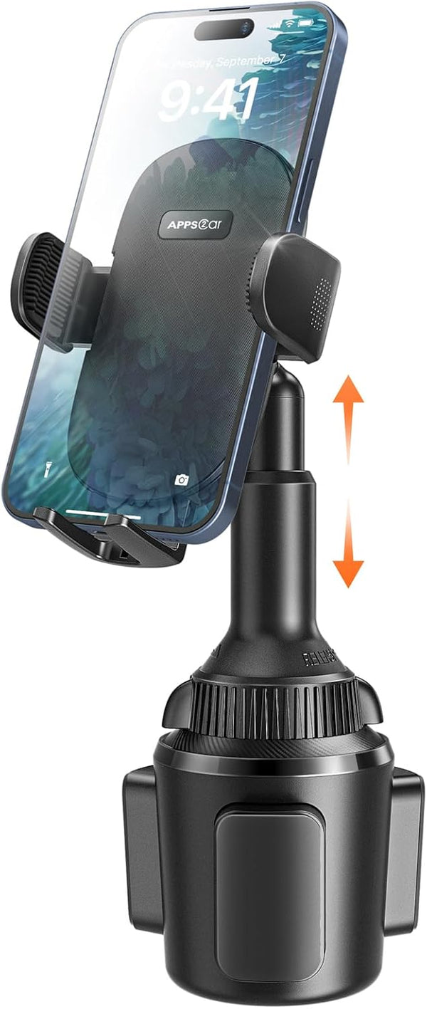 Apps2Car Universal Car Cup Phone Holder | Quick Extension Long Arm | 360Â° Swivel | Adjustable for Iphone, Samsung, Google, and All Smartphones |