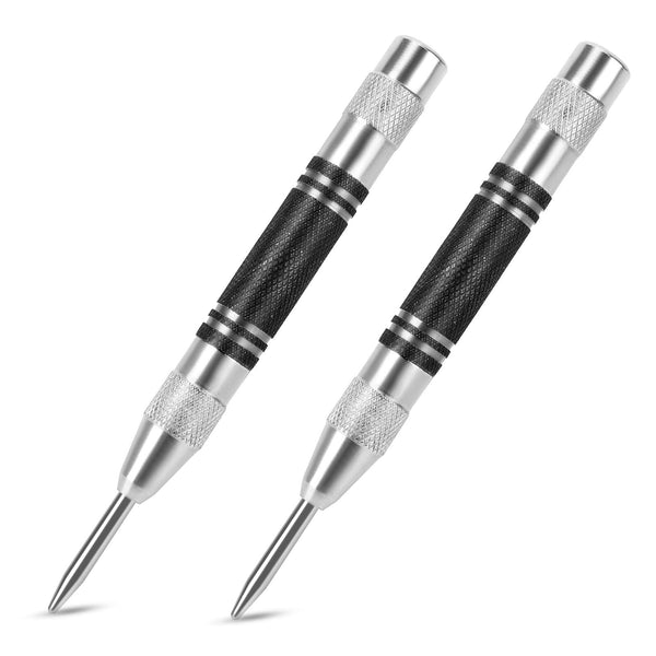 2Pcs Heavy Duty Automatic Center Punch, 5'' Premium Steel Spring Loaded Center Hole Punch, Adjustable Spring Impact Center Marker Scriber Tool for