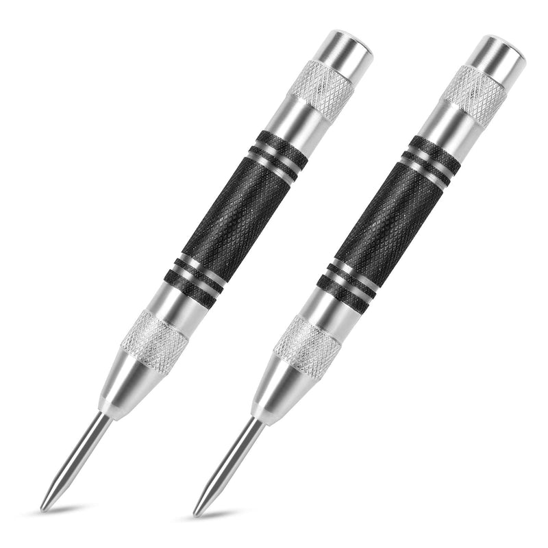 2Pcs Heavy Duty Automatic Center Punch, 5'' Premium Steel Spring Loaded Center Hole Punch, Adjustable Spring Impact Center Marker Scriber Tool for