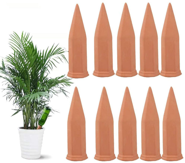 Tcamp 10 Pack Terracotta Watering Spikes, Plant Watering Devices Wine Bottle Automatic Plant Self Watering Spikes for Va