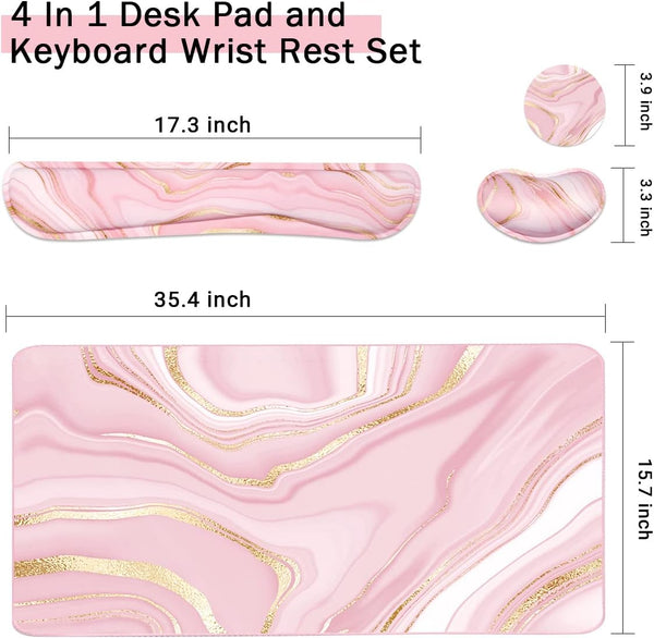 Keyboard Mouse Pad Set, Extended Mouse Pad+Keyboard Wrist Rest Support, Memory Foam Ergonomic Easy Typing, 3Pcs (35.4Ã15.7 In) Desk Pad Set for