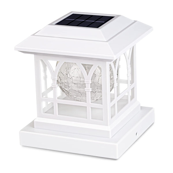 Solar Post Cap Lights, Warm White & RGB Automatic Cycling, Cracked Glass Bulb, 20 Lumens Lp65 Waterproof Fit 3.6X3.6 4X4 4.5X4.5 5X5 Wood Fence