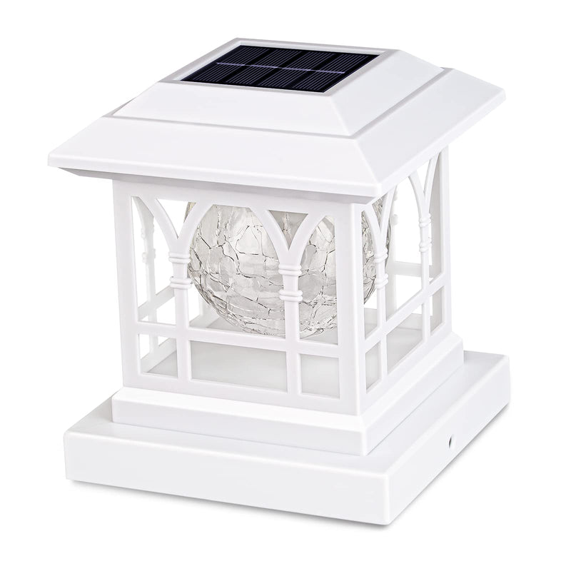 Solar Post Cap Lights, Warm White & RGB Automatic Cycling, Cracked Glass Bulb, 20 Lumens Lp65 Waterproof Fit 3.6X3.6 4X4 4.5X4.5 5X5 Wood Fence