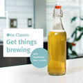 Otis Classic Swing Top Glass Bottles - Set of 6, 16oz w/Marker & Labels - Clear Bottle with Caps for Juice, Water, Kombucha, Wine, Beer Brewing,