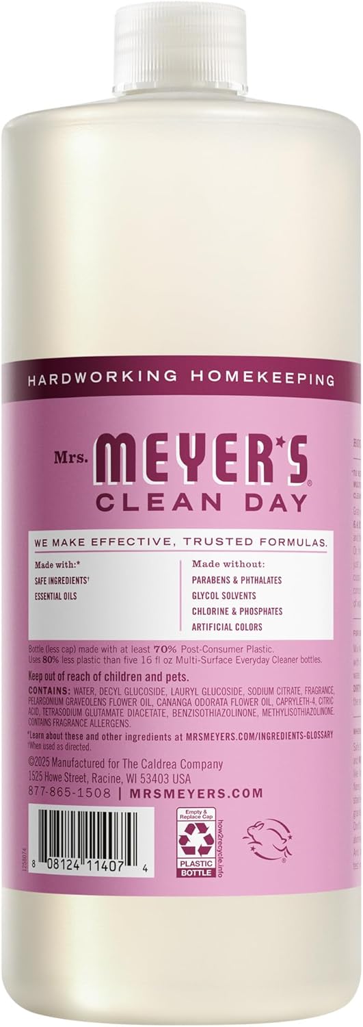 MRS. MEYER'S CLEAN DAY Multi-Surface Cleaner Concentrate, Use to Clean Floors, Tile, Counters, Peony, 32 Fl. Oz - Pack of 2