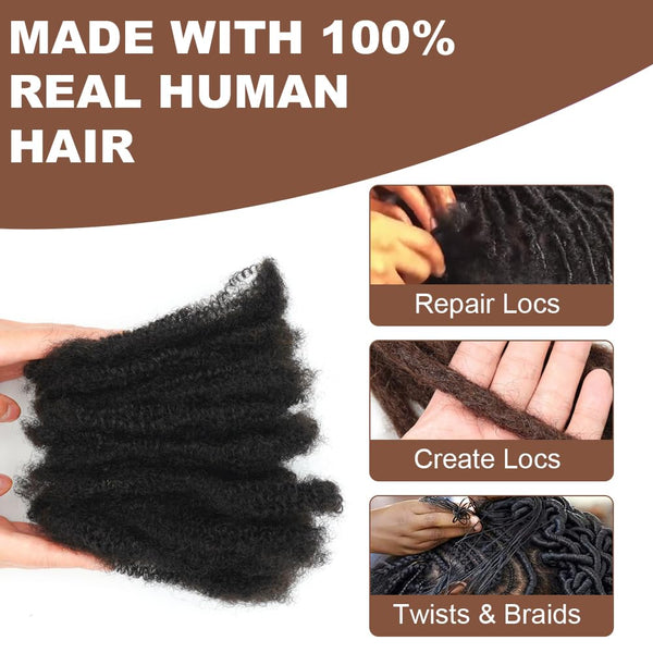 Premium Afro Kinky Bulk Human Hair 100%, Afro Kinkys Human Hair Bulk for Dreadlock Extensions, Repair Locs, Create Dreadlocks. Can Dye and Bleach,