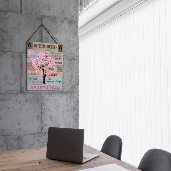 Office Quote Pink Tree Signs Wall Decor Desk Accessories Rustic in This Office Make a Difference Wooden Hanging Sign Decoration for Home Office