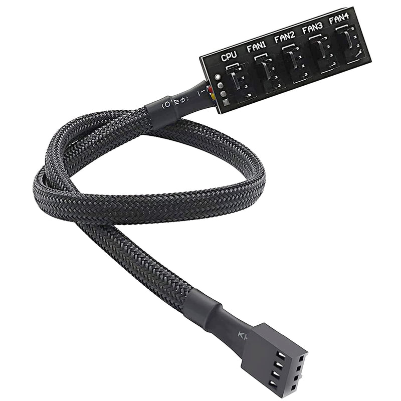 PWM Fan Hub, PC CPU Cooling 4 PIN/3PIN Power Fan Extension Cable Hub Splitter Adapter Sleeved Case for 12V Desktop Computer Cooler Fans 1 to 5 Way