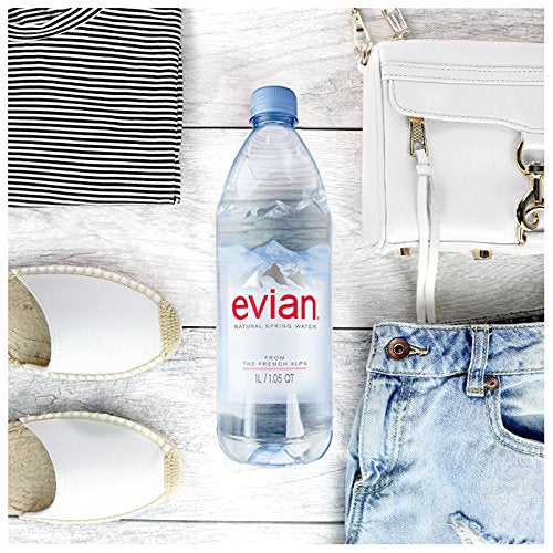Evian Natural Spring Water , Naturally Filtered Spring Water in Large Bottles 33.81 Fl Oz (Pack of 6)